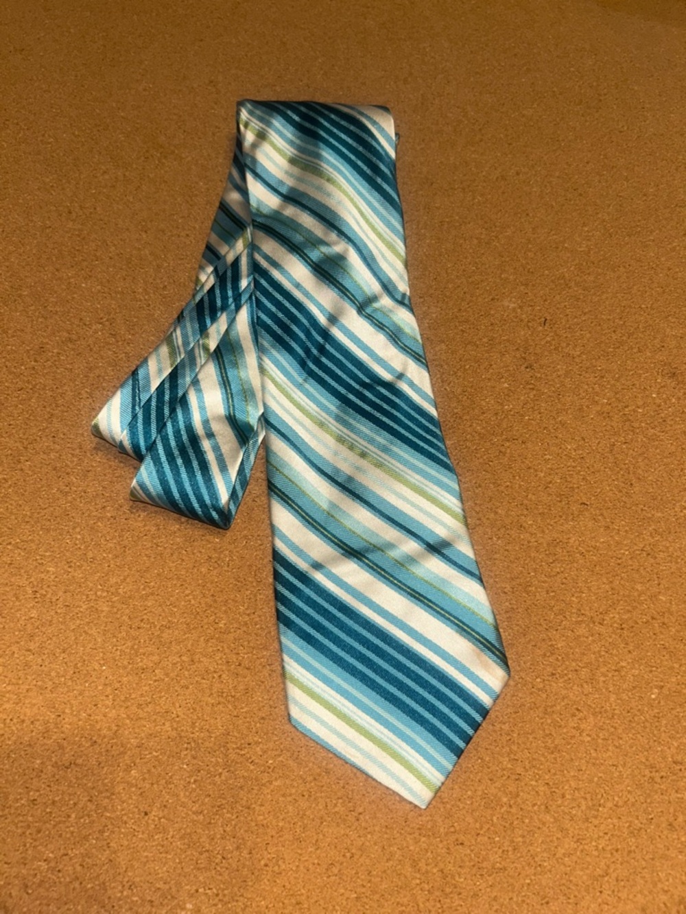 Striped Teal and White Men's Silk Tie